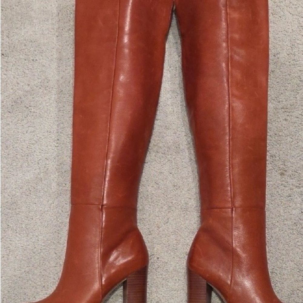 Sam Edelman Rylan Burnt Cooper Brown Leather Knee-High Boots - Picture 2 of 11